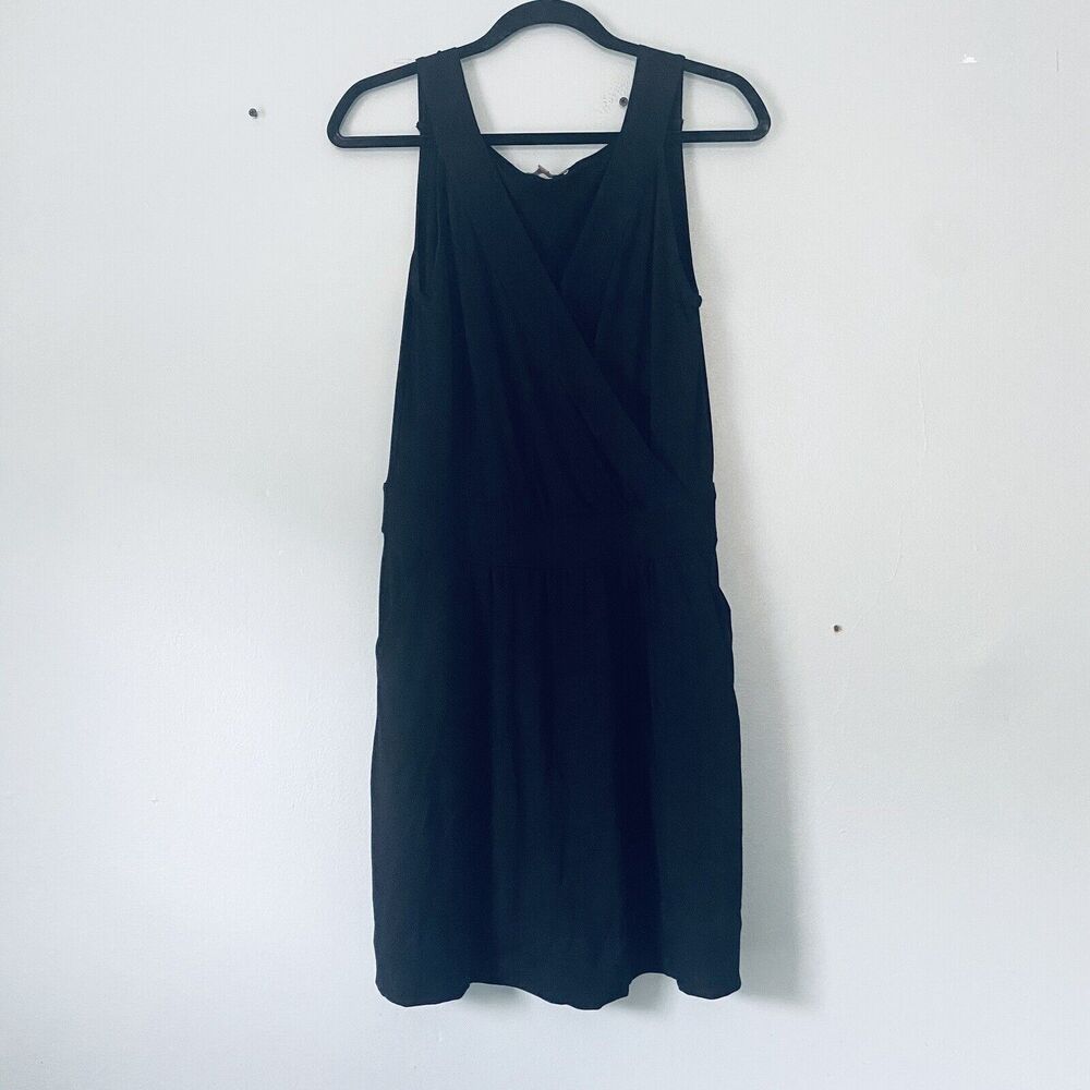 Anthropologie Lilla P Dress Large Black Mini Sleeveless Pockets V Neck Hemmed